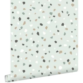 ESTAhome papier peint imitation terrazzo vert menthe, blanc et gris - 0,53 x 10,05 m - 139036