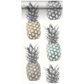 ESTAhome papier peint intissé XXL ananas beige, vert menthe et gris - 50 x 900 cm - 158606