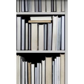ESTAhome papier peint intissé XXL bibliothèque noir, gris, beige et blanc - 50 x 900 cm - 158205