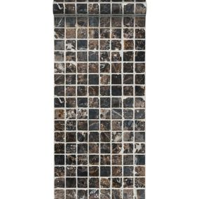 ESTAhome papier peint intissé XXL carreaux de ciment marron et noir - 50 x 900 cm - 158202