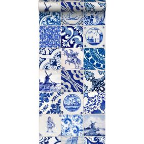 ESTAhome papier peint intissé XXL carrelage bleu indigo - 50 x 900 cm - 158001