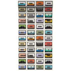 ESTAhome papier peint intissé XXL cassettevintage beige, noir, rouge, orange, violet, bleu et vert - 50 x 900 cm - 158506