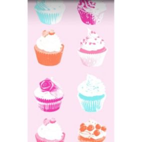 ESTAhome papier peint intissé XXL petits gâteaux madeleines rose, bleu, blanc et orange - 50 x 900 cm - 158715