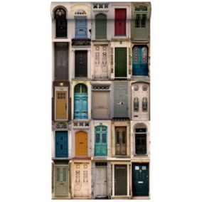 ESTAhome papier peint intissé XXL portes vintage beige, bleu, rouge et vert - 50 x 900 cm - 158504