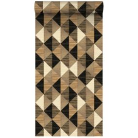 ESTAhome papier peint intissé XXL triangles noir, marron et beige - 50 x 900 cm - 158920