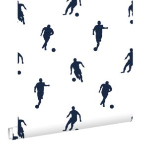 ESTAhome papier peint joueurs de football bleu foncé sur blanc - 53 cm x 10,05 m - 138801