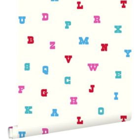 ESTAhome papier peint l'alphabet turquoise et rose - 53 cm x 10,05 m - 137325