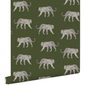 ESTAhome papier peint léopards vert olive grisé - 0,53 x 10,05 m - 139179