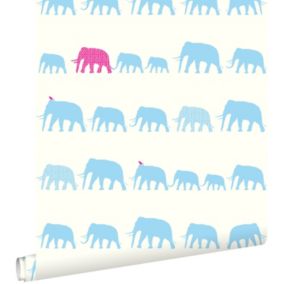 ESTAhome papier peint éléphants turquoise et rose - 53 cm x 10,05 m - 137329