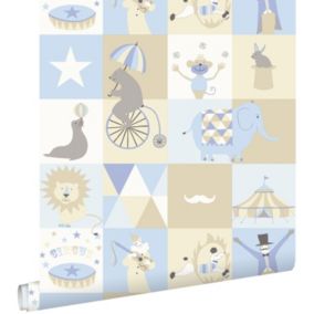 ESTAhome papier peint l'univers du cirque bleu clair, beige et blanc - 53 cm x 10,05 m - 138710