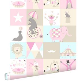 ESTAhome papier peint l'univers du cirque rose clair, bleu clair et beige - 53 cm x 10,05 m - 138711