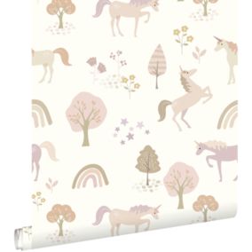 ESTAhome papier peint licornes beige et rose clair - 0.53 x 10.05 m - 139503