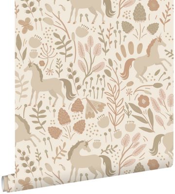 ESTAhome papier peint licornes beige et rose terracotta 53 cm x 10.05 m