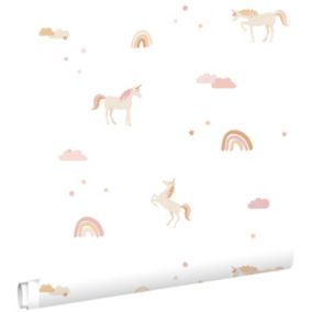 ESTAhome papier peint licornes beige, rose clair et jaune ocre - 50 x 900 cm - 139538