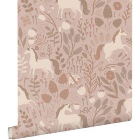 ESTAhome papier peint licornes vieux rose - 0.53 x 10.05 m - 139876