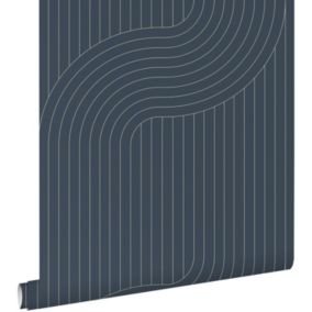 ESTAhome papier peint lignes graphiques bleu foncé - 50 x 900 cm - 139923