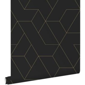 ESTAhome papier peint lignes graphiques noir et or - 50 x 900 cm - 139945