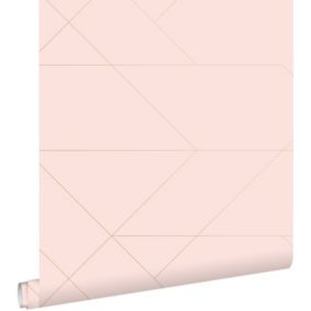 ESTAhome papier peint lignes graphiques rose clair et or - 0,53 x 10,05 m - 139211