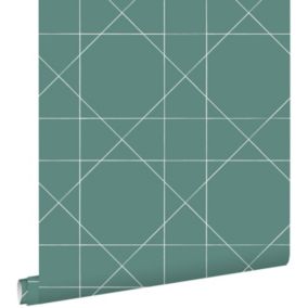 ESTAhome papier peint lignes graphiques vert de la mer grisé - 0,53 x 10,05 m - 139092