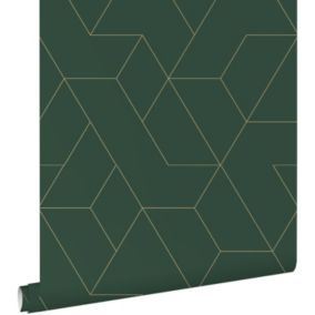 ESTAhome papier peint lignes graphiques vert et or - 50 x 900 cm - 139948