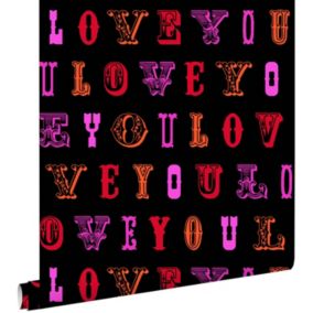 ESTAhome papier peint love you - citations noir et rose - 53 cm x 10,05 m - 136837