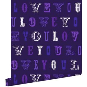 ESTAhome papier peint love you - citations violet - 53 cm x 10,05 m - 136835