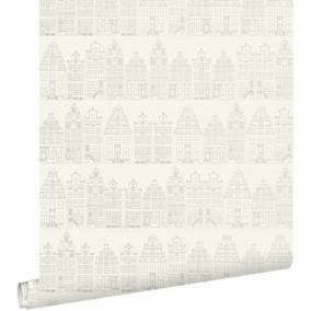 ESTAhome papier peint maisons bordant les canaux d'Amsterdam argent - 53 cm x 10,05 m - 137716