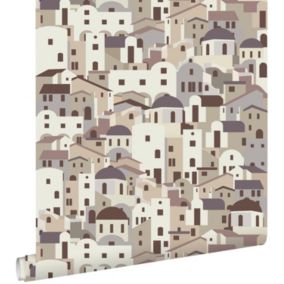 ESTAhome papier peint maisons méditerranéennes beige et gris - 50 x 900 cm - 139622