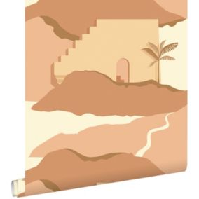 ESTAhome papier peint maisons méditerranéennes beige et rose terracotta - 50 x 900 cm - 139625