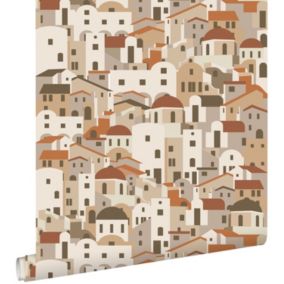 ESTAhome papier peint maisons méditerranéennes beige et terracotta - 50 x 900 cm - 139623
