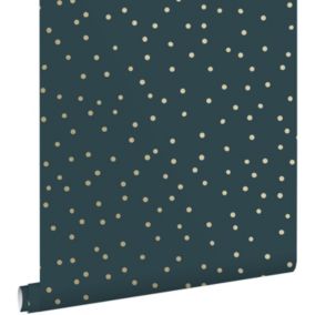 ESTAhome papier peint à motif de petits points bleu foncé et or - 0,53 x 10,05 m - 139276