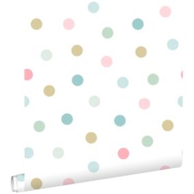 ESTAhome papier peint à motif de petits points rose, bleu, vert et or - 0,53 x 10,05 m - 139041