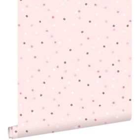 ESTAhome papier peint à motif de petits points rose et gris chaud - 0,53 x 10,05 m - 139051