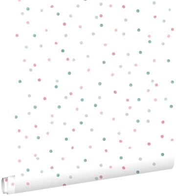 ESTAhome papier peint à motif de petits points rose, vert menthe et bleu gris 53 cm x 10.05 m