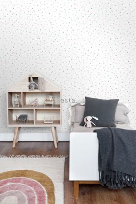 ESTAhome papier peint à motif de petits points rose, vert menthe et bleu gris 53 cm x 10.05 m
