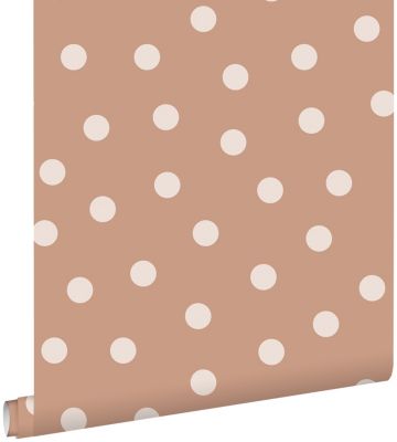ESTAhome papier peint à motif de petits points terracotta et blanc crème 53 cm x 10.05 m