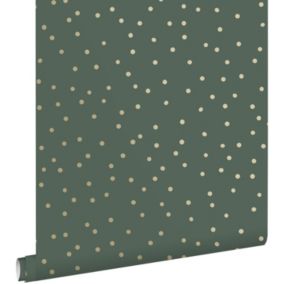 ESTAhome papier peint à motif de petits points vert foncé et or - 0,53 x 10,05 m - 139275