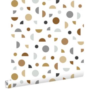 ESTAhome papier peint motif graphique blanc, gris et beige - 0,53 x 10,05 m - 139278