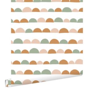 ESTAhome papier peint motif graphique rose clair, orange chaude et vert menthe - 0,53 x 10,05 m - 139267