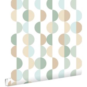 ESTAhome papier peint motif graphique vert grisé, bleu clair et beige - 50 x 900 cm - 139620