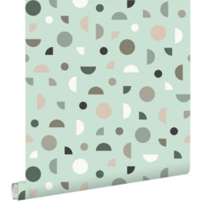 ESTAhome papier peint motif graphique vert menthe, rose clair et blanc - 0,53 x 10,05 m - 139279