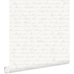 ESTAhome papier peint noms de fleurs manuscrits en latin argent - 53 cm x 10,05 m - 128031