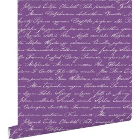 ESTAhome papier peint noms de fleurs manuscrits en latin violet foncé - 53 cm x 10,05 m - 128039