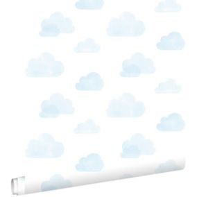 ESTAhome papier peint nuages tamponnés bleu clair et blanc - 53 cm x 10,05 m - 138930