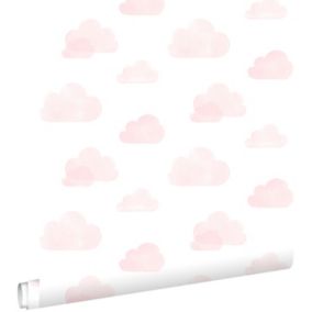 ESTAhome papier peint nuages tamponnés rose clair et blanc - 53 cm x 10,05 m - 138929