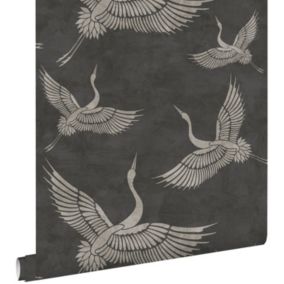 ESTAhome papier peint oiseaux de grue gris foncé - 0,53 x 10,05 m - 139334