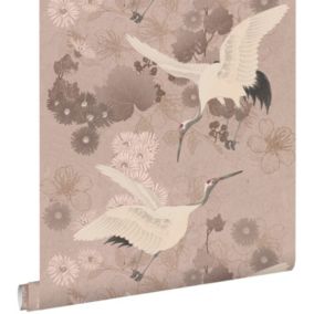 ESTAhome papier peint oiseaux de grue gris rose - 50 x 900 cm - 139582