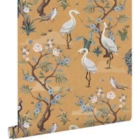 ESTAhome papier peint oiseaux de grue jaune ocre - 50 x 900 cm - 139707