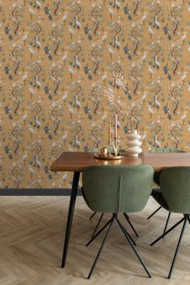 ESTAhome papier peint oiseaux de grue jaune ocre 50 x 900 cm