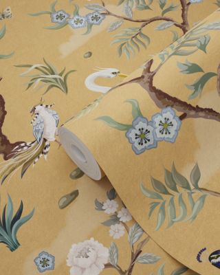 ESTAhome papier peint oiseaux de grue jaune ocre 50 x 900 cm